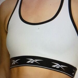 Reebok Stellar Seamless Sports Bra Stark White/Black Trim Racerback Medium NWT